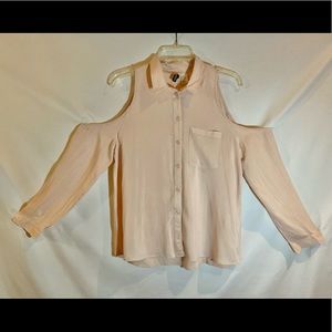 Light Coral / Pink Off Shoulder Collared Button Down